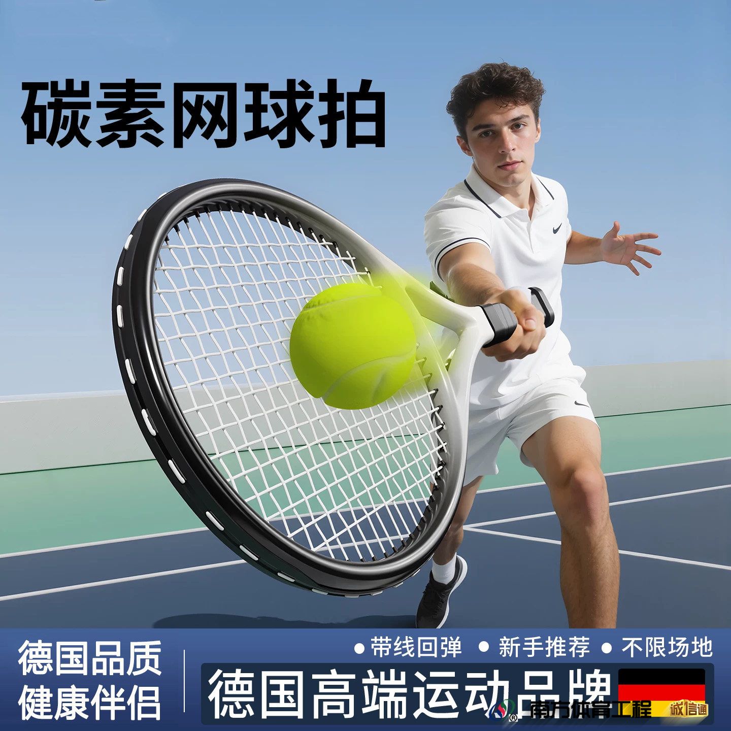 德国碳素网球拍全碳素大学生初学者专业单人打带线回弹训练器成人